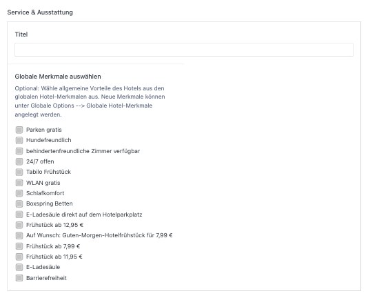 Service und Ausstattung Felder