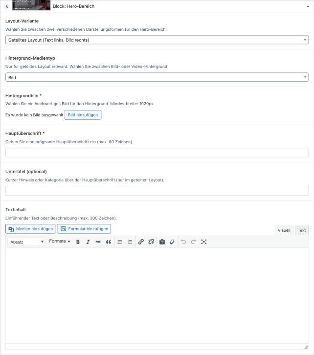 Backend: Hero-Bereich